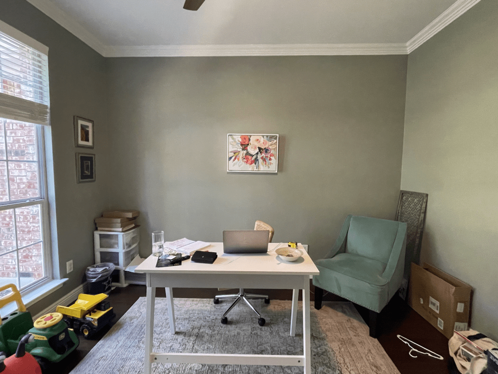 Before color drenching. The office dumping ground.